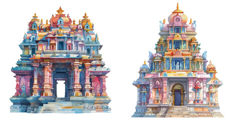 hindu temple watercolor vector illustration