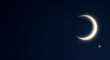 Fototapeta premium Celestial crescent moon glows in starry night