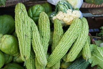 Fresh Bitter Melons at Market
