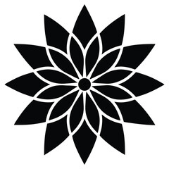 Monochrome floral vector illustration showcases a black and white flower with a decorative, nature-inspired design element