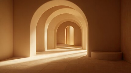 Naklejka premium Sunlit arches, a serene interior passageway.