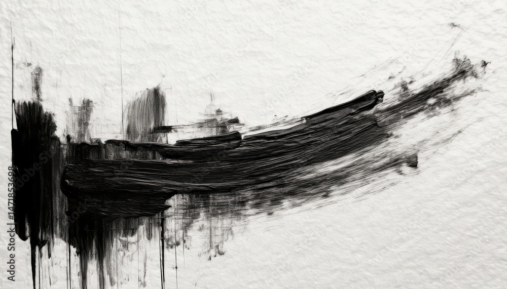 Poster expressive black brushstroke on textured white canvas for modern web design, abstract branding, edit