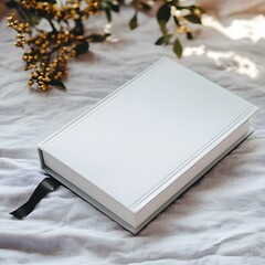 Fototapeta premium Blank White Book Mockup on Linen Fabric