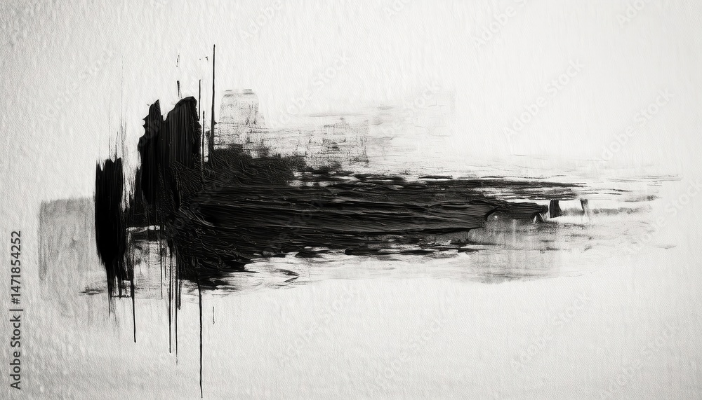Poster expressive black brushstroke on textured white canvas for modern web design, abstract branding, edit