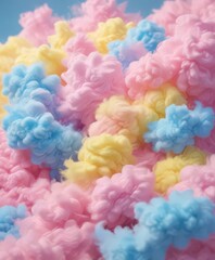 Fuzzy pink blue yellow blend, abstract cotton candy effect, soft, blurred