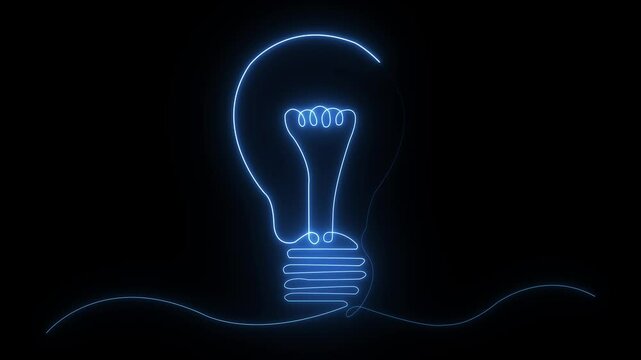 Neon glowing of light bulb out line animation.