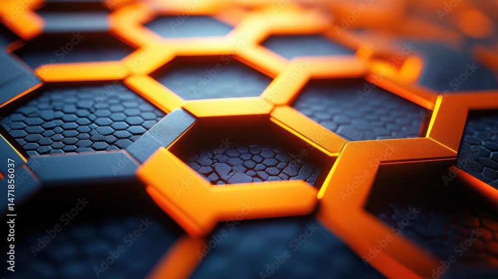 Poster orange hexagon mesh - honeycomb-inspired 3d grid in matte and glossy orange, futuristic modular desi