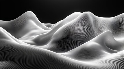 Abstract grayscale digital landscape with undulating forms.