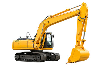 Yellow excavator on transparent background