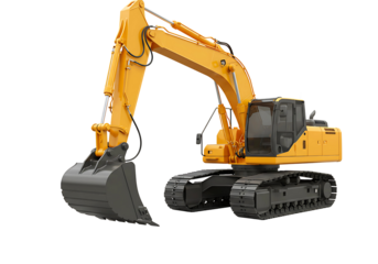 Yellow excavator on transparent background