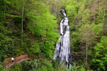A view of Guzeldere Waterfall in Duzce, Turkey. This waterfall is one of the largest waterfalls in...