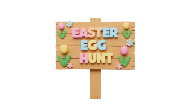 Pastel Easter Egg Hunt sign with tulips. - Powered by Adobe