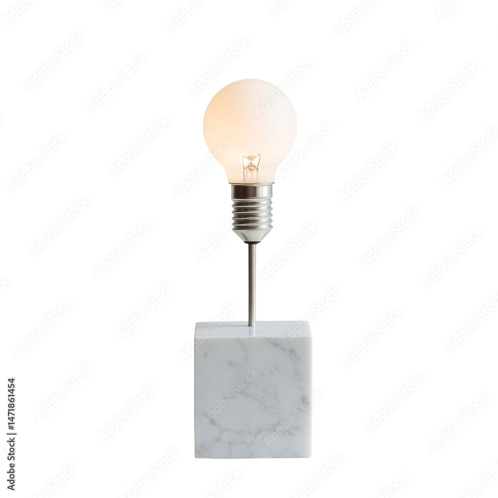 Poster creative table lamp featuring a glowing bulb on a marble base design