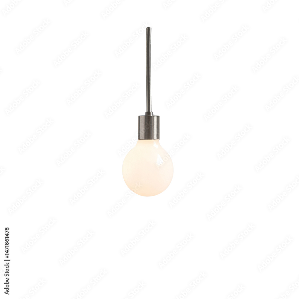 Poster minimalist illuminated spherical light bulb with metallic fixture isolated