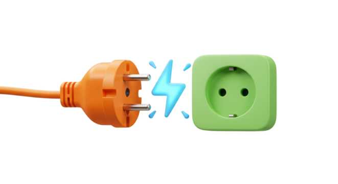 Orange plug connecting to green outlet. Power.