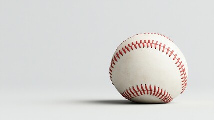 Baseball, close-up, resting on a white surface, with red stitching detail, good lighting