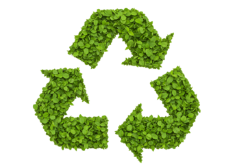 Recycle symbol made of green leaves on