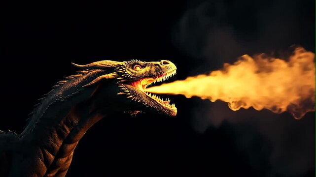 fire breathing dragon on black background