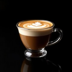 Glass cup of cappuccino with latte art

