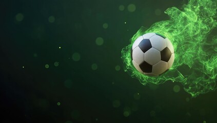 Fototapeta premium Dynamic soccer ball with green smoke effect on a white background