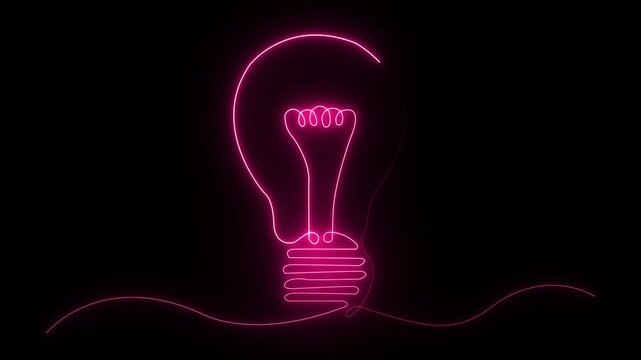 Neon glowing of light bulb out line animation.