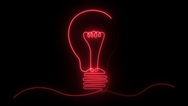 Neon glowing of light bulb out line animation.