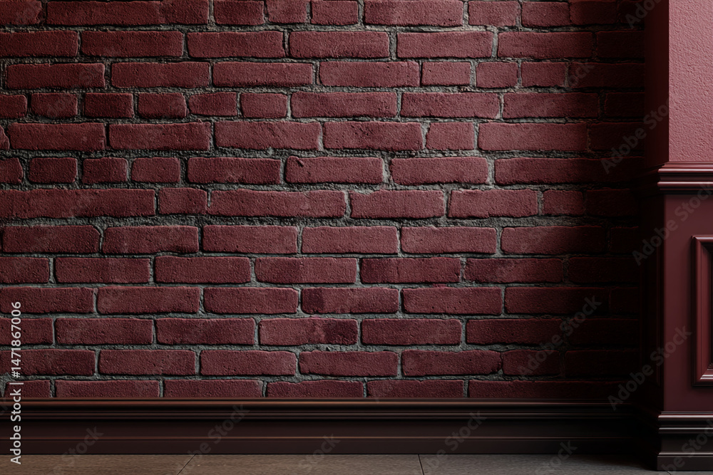 Poster dark-red brick wall texture with dark-brown baseboard, showcasing a clean and simple design, ideal f