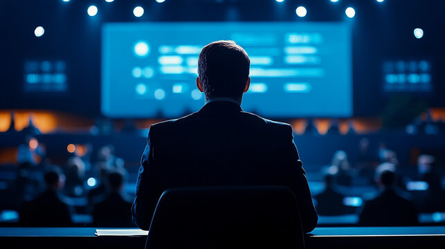 Businessman at Conference  Audience  Speaker  Presentation  Meeting  Seminar  Back View