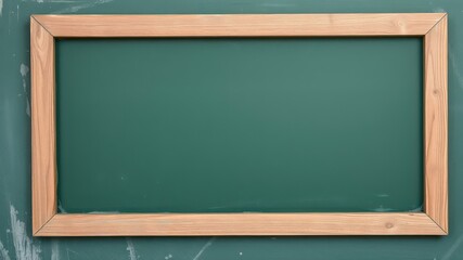 Empty wooden framed chalkboard on a green wall ready for your message