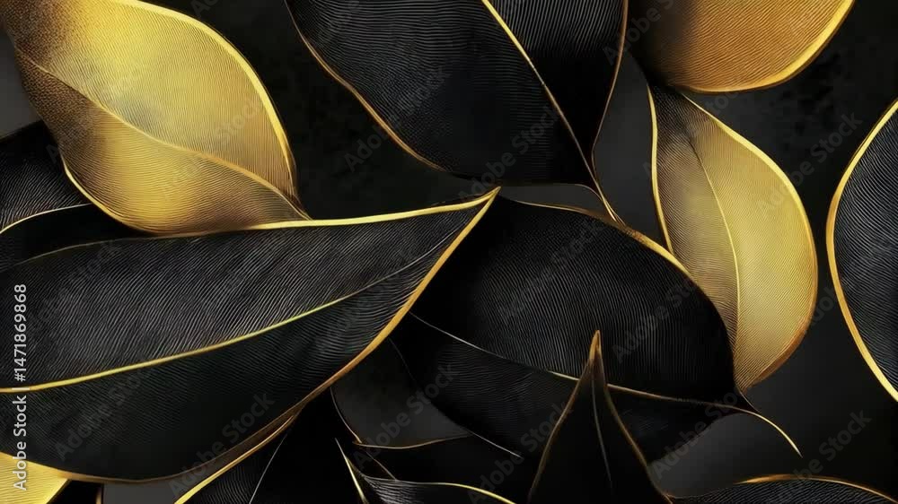 Poster elegant black and gold textured leaf pattern backdrop with metallic edges for upscale backgrounds an