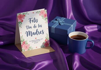 feliz dia de las madres with gift box with a ribbon