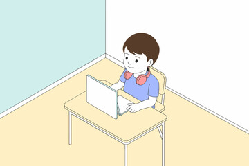 Young student engaged in online learning at home