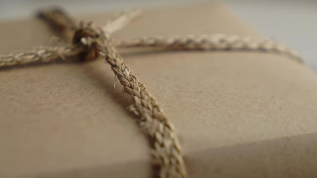 Close-up of a tied brown paper package