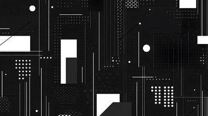 Abstract Black and White Geometric Shapes Digital Art