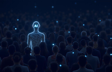 AI Standing Out Among a Crowd, Symbolizing Technological Dominance