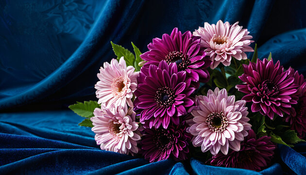 Fleurs violettes sur un drap bleu