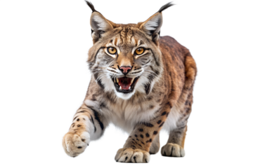 Aggressive lynx stalking forward isolated on black background wildlife portrait, lynx, wildcat, cat, animal, predator, wildlife, mammal, feline, isolated, black background, carnivore, hunter, stalking