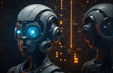 High - Tech Robotic Heads in a Futuristic Setting