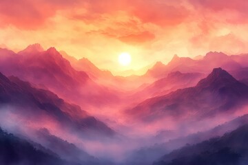 Obraz premium Majestic Sunset Over Serene Mountain Range