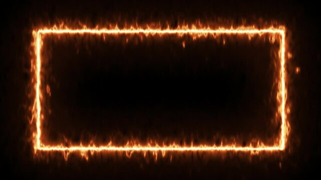 Fire effect frame animation. repetition of burning fire effect. Flame rectangle border blazing.  Rectangle photo frame with fire motion graphic. rectangle border 4k Animation video.