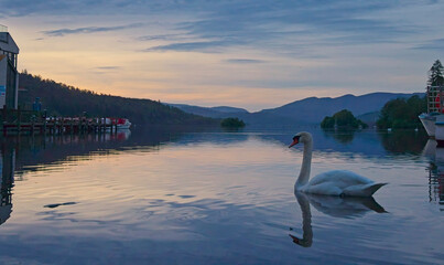 Lake Windemere at Bowness, evening light, Lake District, Cumbria, UK.