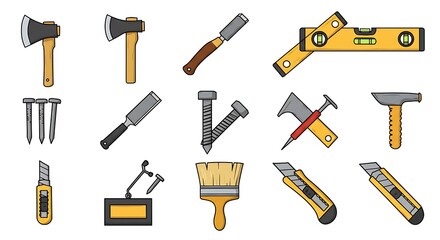 Obraz premium Cartoon Hand Tools Assortment for Construction Work