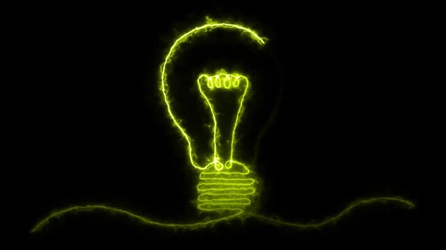 Neon glowing of light bulb out line animation.