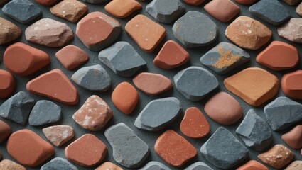 Fototapeta premium Rocks and moss create a textured composition on a gray surface. Suitable for nature themed designs, backgrounds, textures, and environmental concepts.