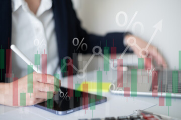 Business man working on finance investment graph business growth marketing strategy technology concept