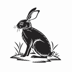 Fluffy black and white bunny vector illustration, silhouette Bunny Rabbit Illustration