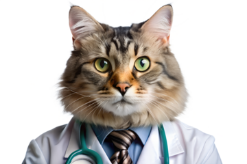 Maine coon cat dressed as a doctor with stethoscope portrait, cat, doctor, veterinarian, maine coon, animal, pet, tabby, feline, funny, cute, stethoscope, medical, medicine, healthcare, professional