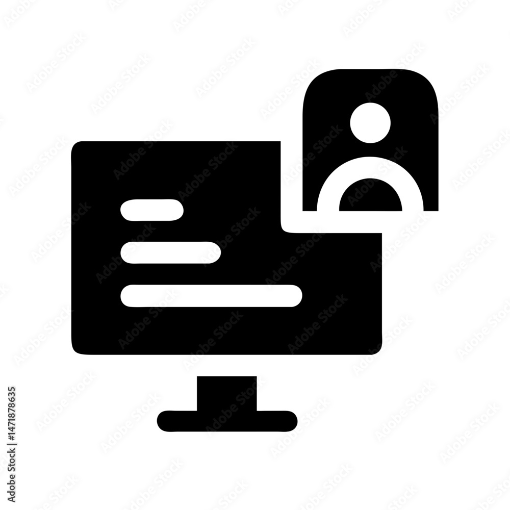 Poster a black silhouette icon representing a user connected to a document or interface, possibly indicatin