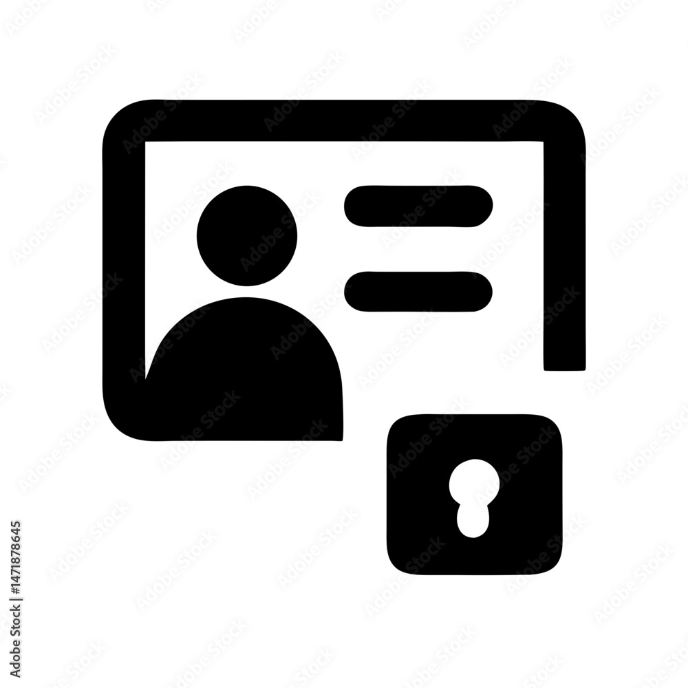 Aufkleber an outline icon of a computer monitor displaying a user profile with a padlock, symbolizing secure o