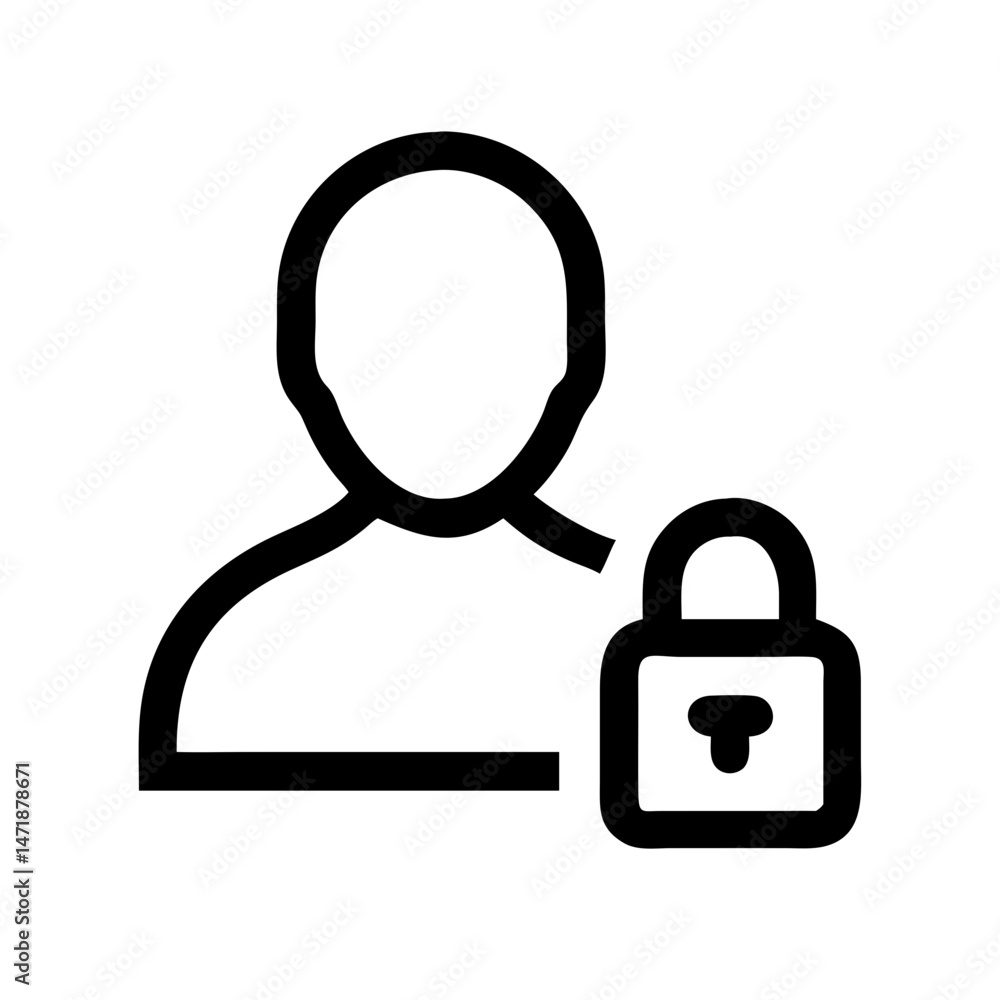Poster a black line icon showing a user profile silhouette with a padlock in the lower right, symbolizing u